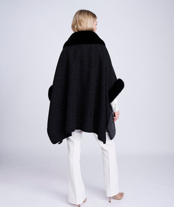 Black Faux Fur Trim Wrap with Half Length Sleeves