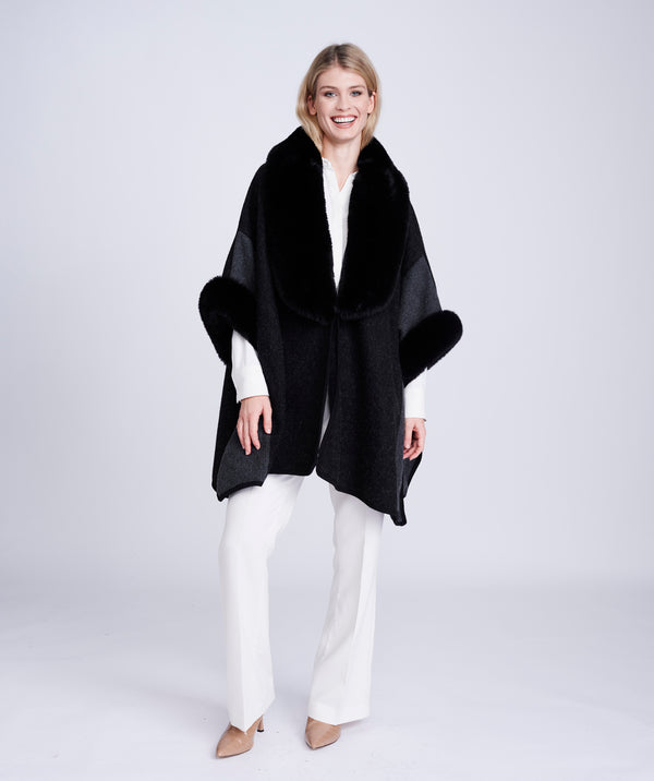 Black Faux Fur Trim Wrap with Half Length Sleeves