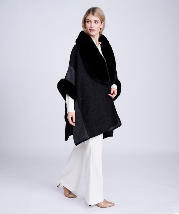 Black Faux Fur Trim Wrap with Half Length Sleeves