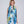 Blue Floral Print Silky Scarf with Finished Hemline
