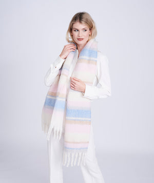 Pastel Striped Blanket Scarf with Tassel Fringing