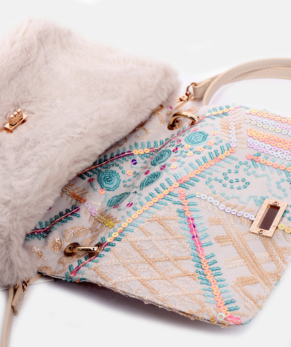 Charmaine Bag - Multi Coloured faux Fur Sequin Handbag