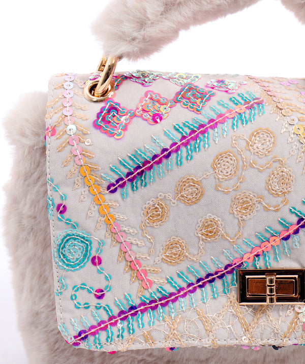Charmaine Bag - Multi Coloured faux Fur Sequin Handbag