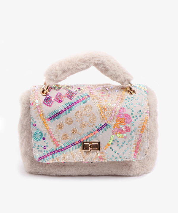 Charmaine Bag - Multi Coloured faux Fur Sequin Handbag