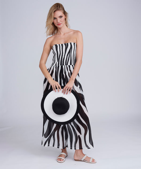 Black/White Animal Print Maxi Dress with Bandeau Elasticated Band