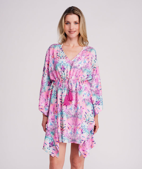 Barbados - Deep Pink Printed Beach Kaftan