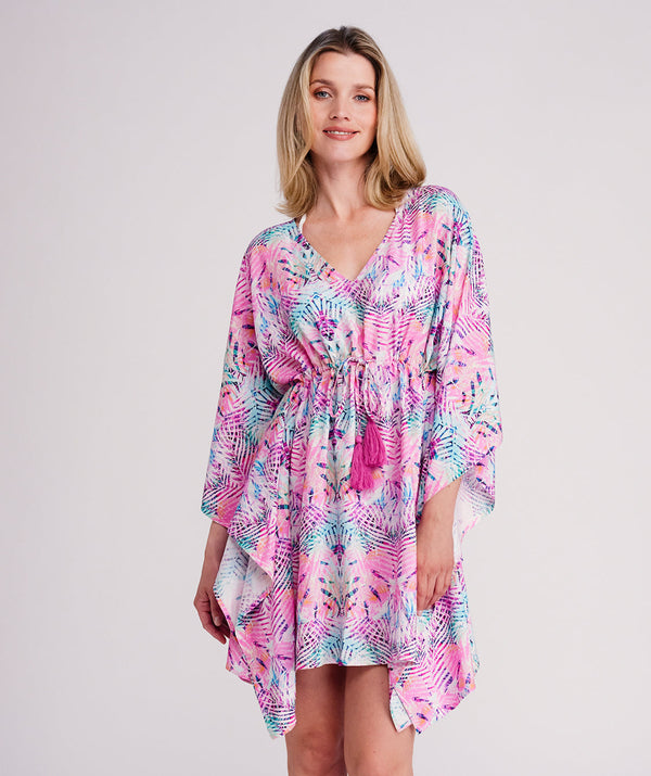 Barbados - Deep Pink Printed Beach Kaftan