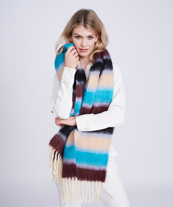 Turquoise Striped Oversized Scarf