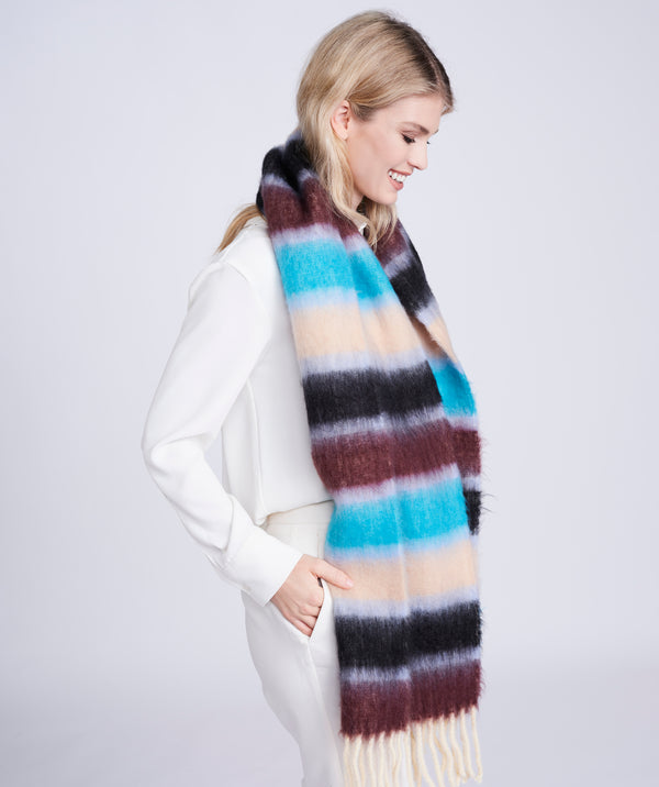 Turquoise Striped Oversized Scarf