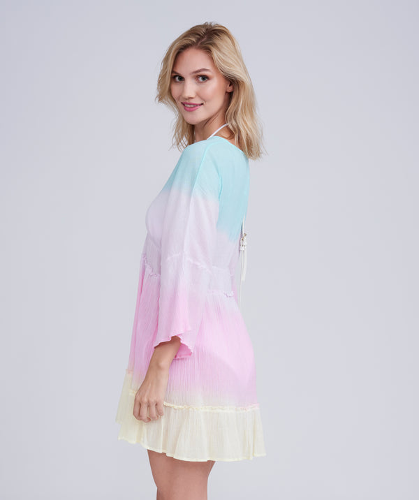 Pastel Rainbow Ombre Beach Dress in Soft Cotton