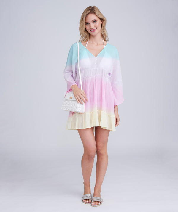 Pastel Rainbow Ombre Beach Dress in Soft Cotton