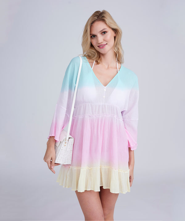 Pastel Rainbow Ombre Beach Dress in Soft Cotton