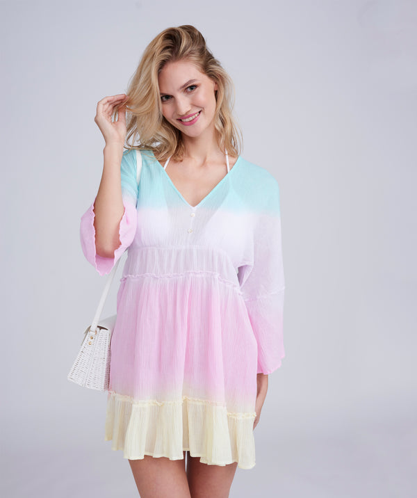 Pastel Rainbow Ombre Beach Dress in Soft Cotton