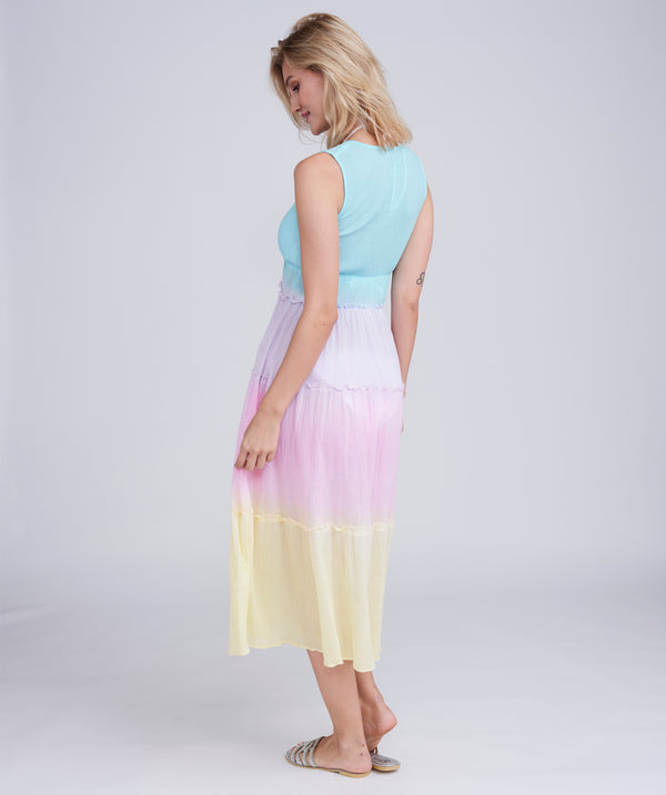 Pastel Rainbow Ombre Maxi Dress in Soft Cotton