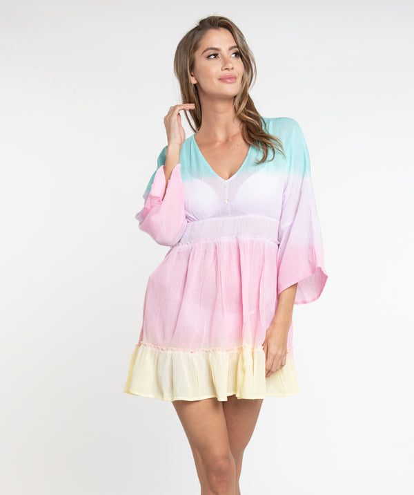 Pastel Rainbow Ombre Beach Dress in Soft Cotton