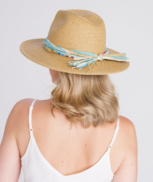 Bilbao - Beaded Trim Straw Fedora
