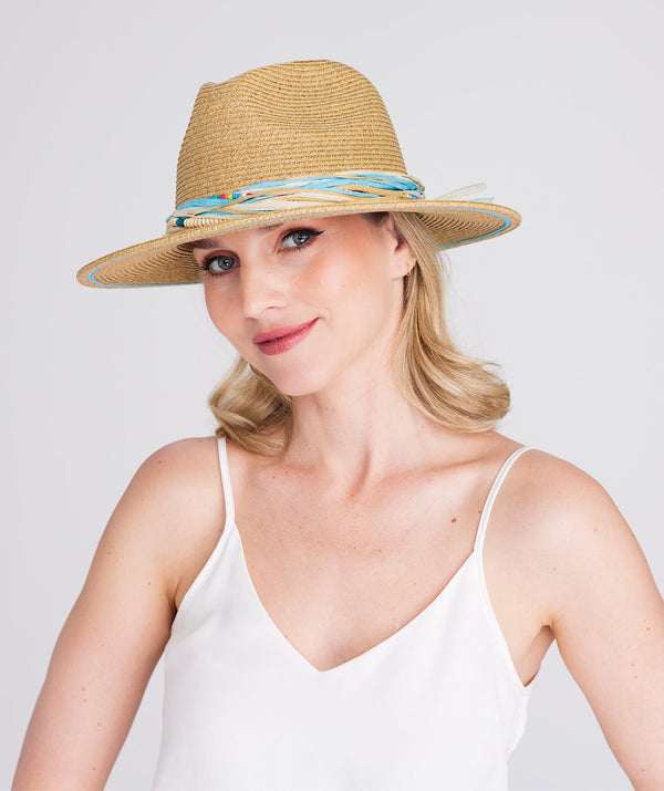 Bilbao - Beaded Trim Straw Fedora