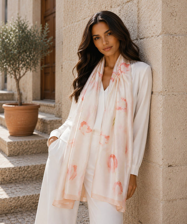 Blossom - Printed Satin Silk Scarf