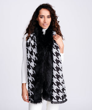 Blanket Style Houndstooth Scarf - Black/White - Accessories, Black, Brianna, Scarf, Winter Accessories