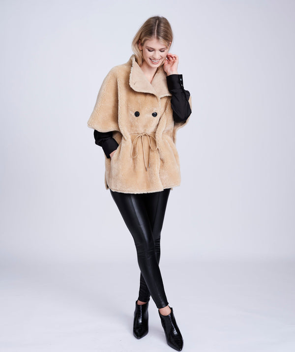 Brielle - Camel Faux Shearling Short Trendy Coat