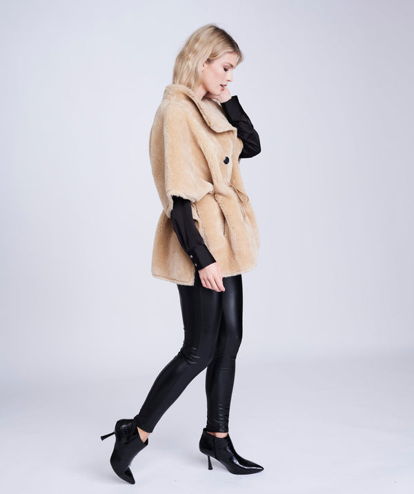 Brielle - Camel Faux Shearling Short Trendy Coat