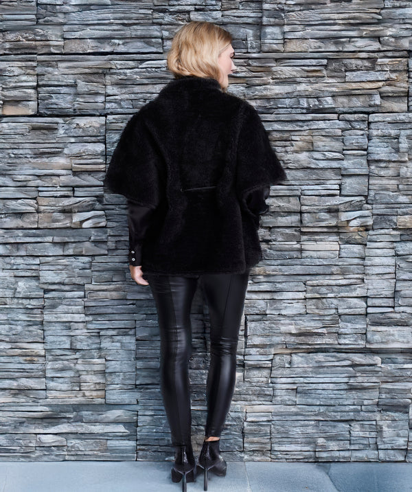 Brielle - Black Faux Shearling Short Trendy Coat