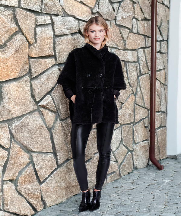 Brielle - Black Faux Shearling Short Trendy Coat
