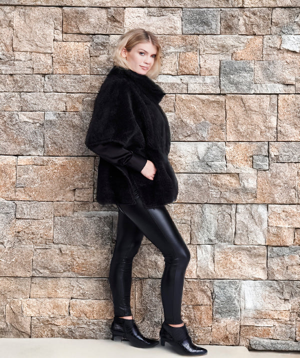 Brielle - Black Faux Shearling Short Trendy Coat