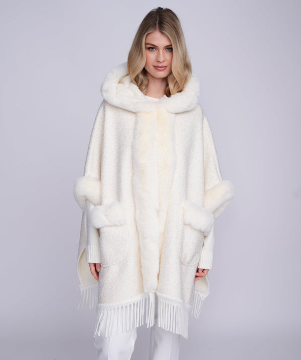 Candice - Cream Lurex Thread Wrap with Faux Fur Trim