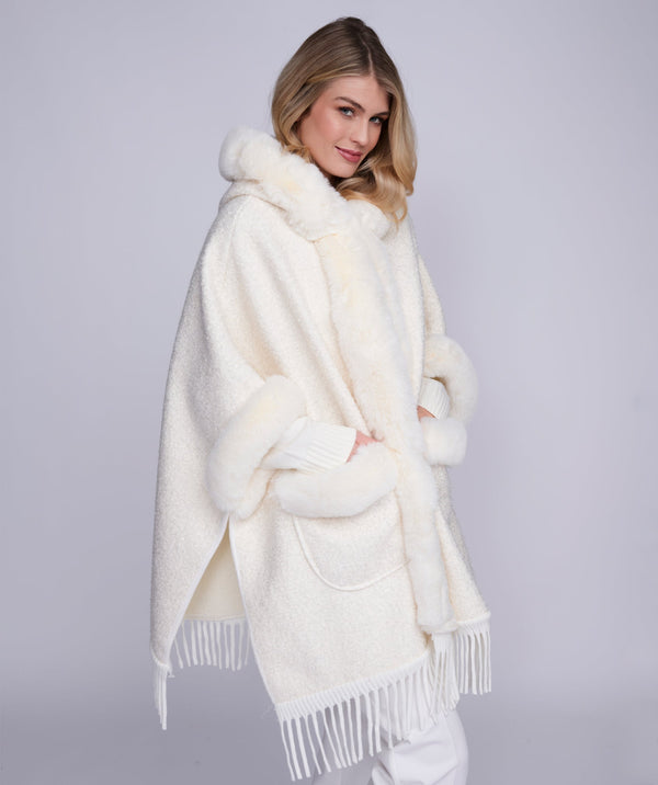 Candice - Cream Lurex Thread Wrap with Faux Fur Trim