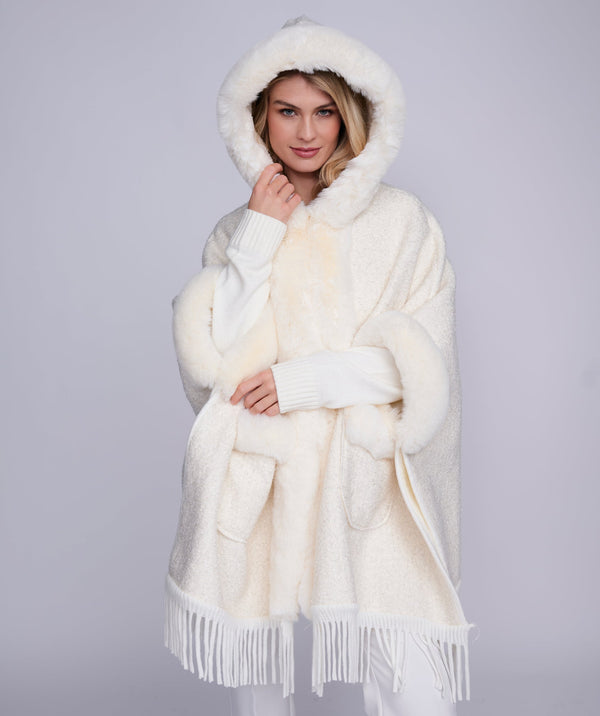 Candice - Cream Lurex Thread Wrap with Faux Fur Trim