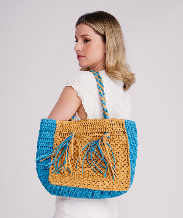 Bolsa Cannes - Natural/Turquesa