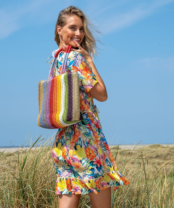 Caracas – Gelbes Strandkleid mit tropischem Print