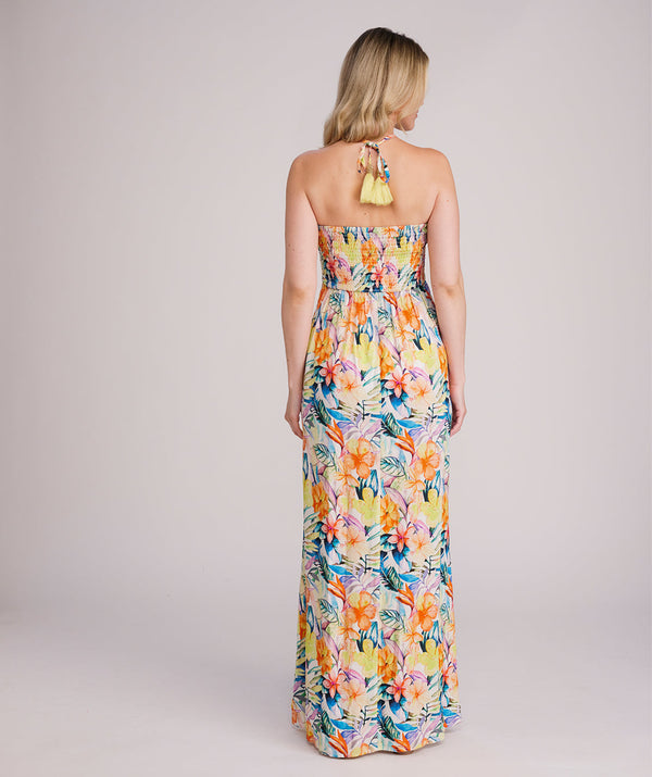 Caracas - Yellow Tropical Print Maxi Beach Dress