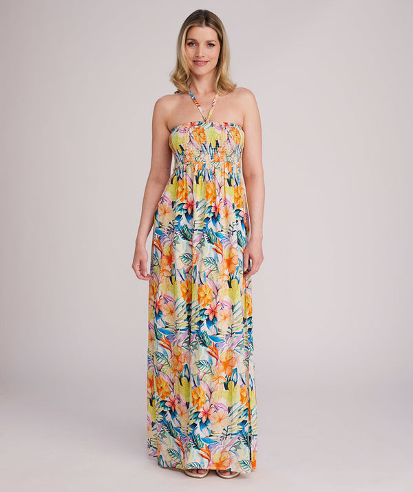 Caracas - Yellow Tropical Print Maxi Beach Dress