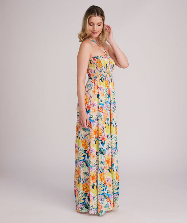 Caracas - Yellow Tropical Print Maxi Beach Dress