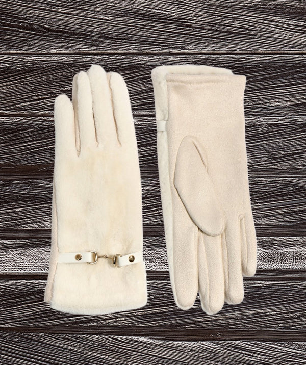 Cathy - Creme Faux Fur Glove com fivela