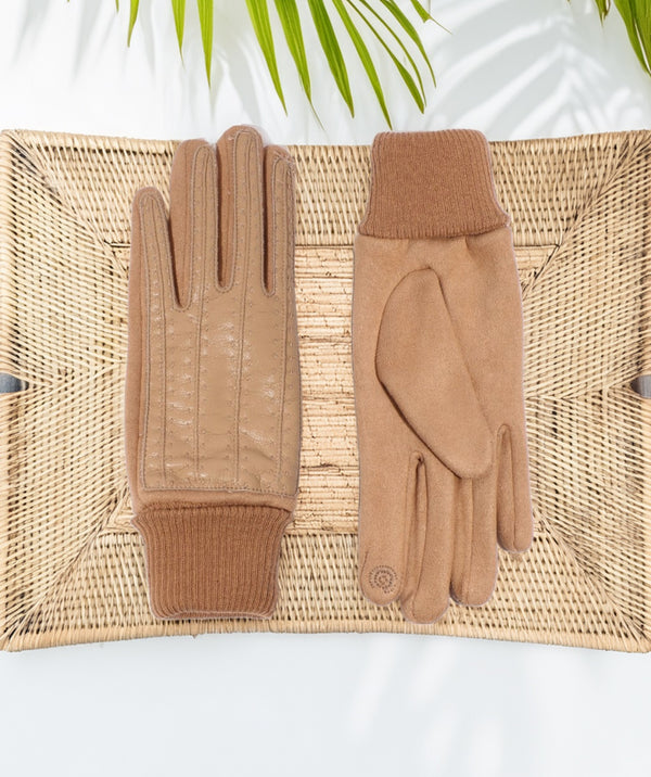 Charleigh - Camel Faux Leather Roll Cuff Glove