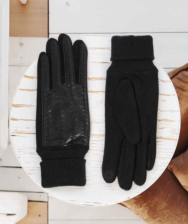Charleigh - Black Faux Leather Roll Cuff Glove