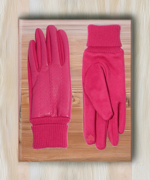 Charleigh - Hot Pink Faux Leather Roll Cuff Glove