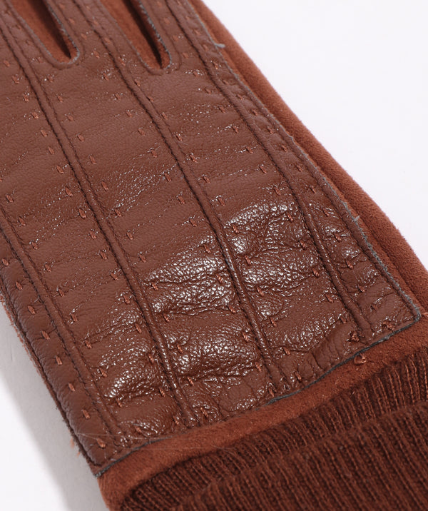 Brown Faux Leather and Suede Roll Cuff Glove