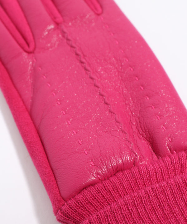 Fuchsia Faux Leather and Suede Roll Cuff Glove