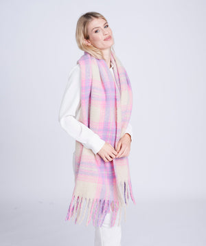 Pastel Coloured Oversized Blanket Scarf with Fringed Hemline