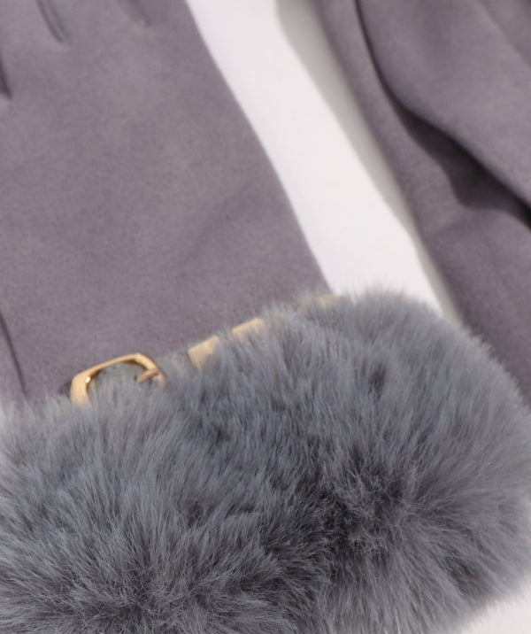 Chiara - Grey Stud Embellished Faux Fur Lined Gloves