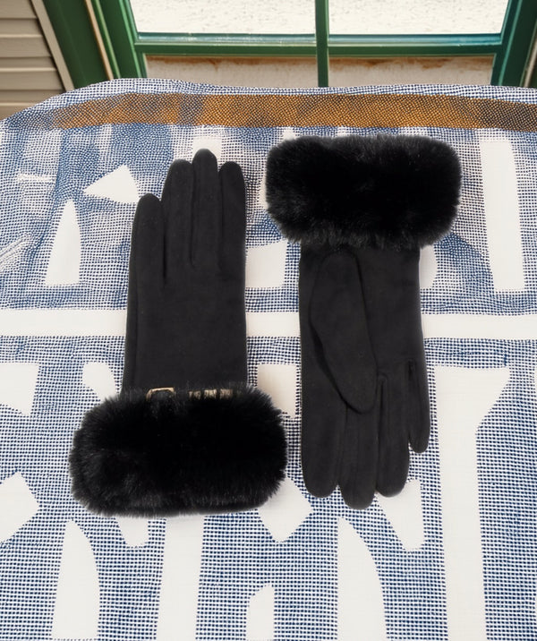 Chiara - Stud noir embelli des gants doublés de fourrure