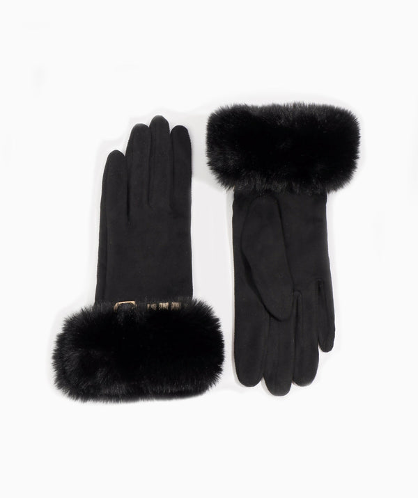 Chiara - Black Stud Embellished Faux Fur Lined Gloves