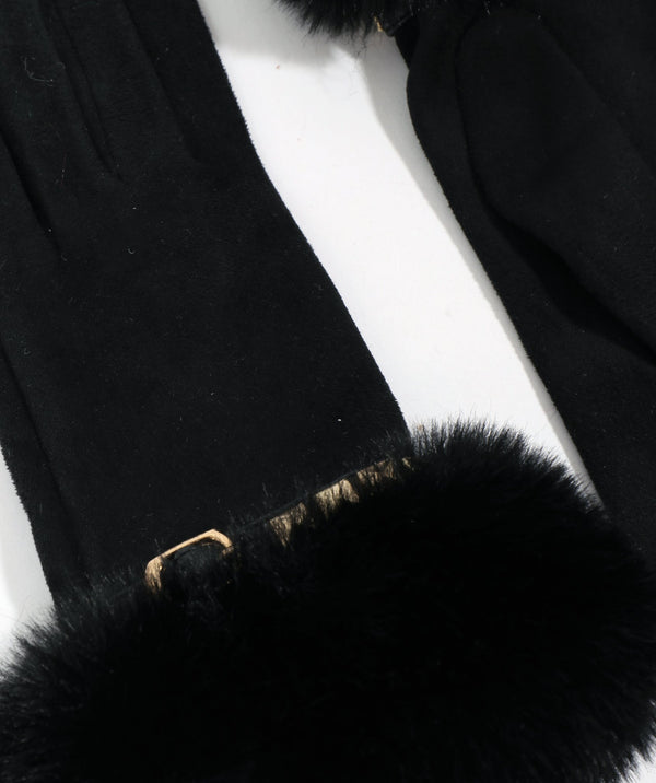 Chiara - Black Stud Embellished Faux Fur Lined Gloves