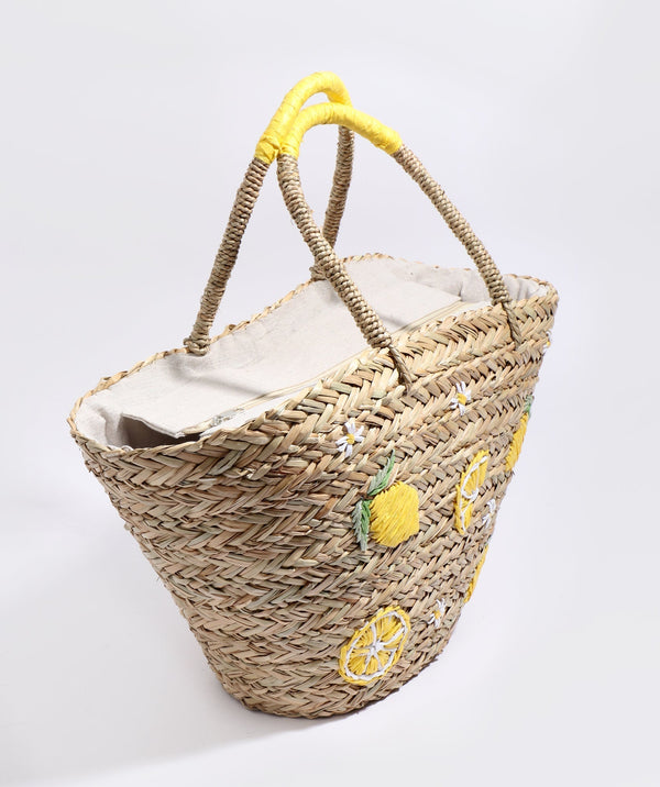 Citrus - natürlicher Strohsommerkorb mit Zitronenmotiven