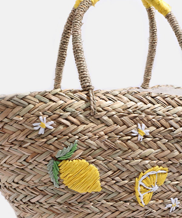 Agrumes - Panier en Paille à Motifs Citrons