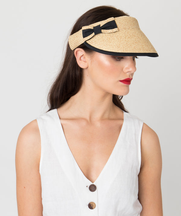 Claudia - Straw Sun Visor with Bow